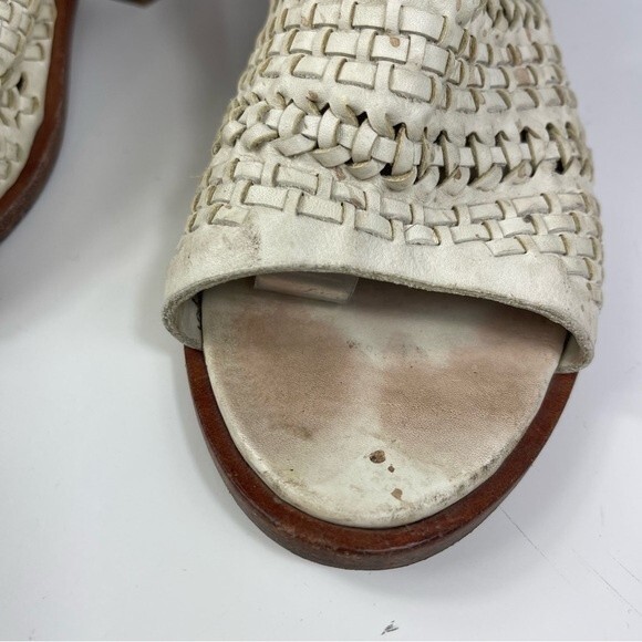 Rag & Bone Wyatt woven leather chunky mid heel slingback sandals ivory white 40 - Picture 6 of 16